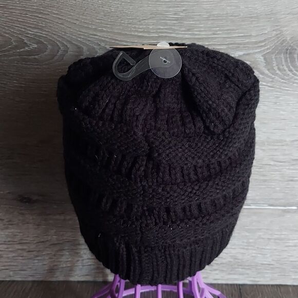 C.C Black Knit Beanie One Size - Picture 2 of 4